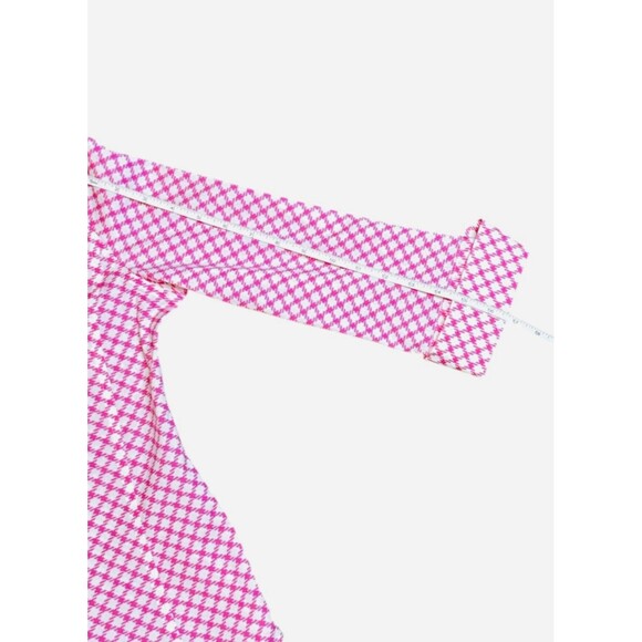 Talbots Wrinkle Resistant Pink White Diamond Print Blouse 2P Button Down Preppy - Picture 6 of 8